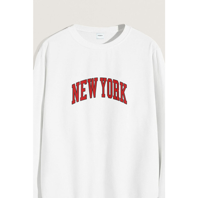Mikina, Barva Bílá, s Potiskem New York Red