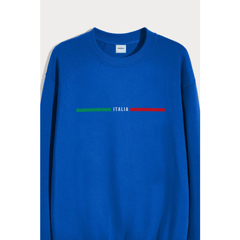 Mikina, Barva Modrá Elektrická, s Potiskem Italia Red Green