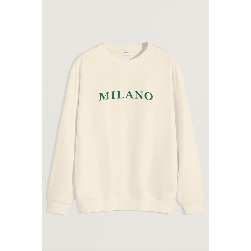 Mikina, Barva Ekru, s Potiskem Milano Green