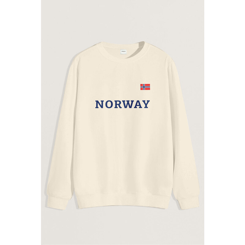 Mikina, Barva Ekru, s Potiskem Norway