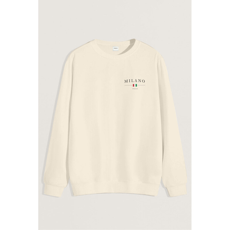 Mikina, Barva Ekru, s Potiskem Milano Italia Minimal