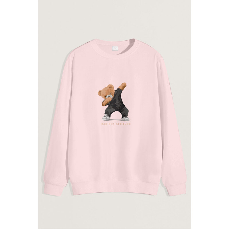 Mikina, Barva Růžová, s Potiskem Bad Boy Dubbing Teddy