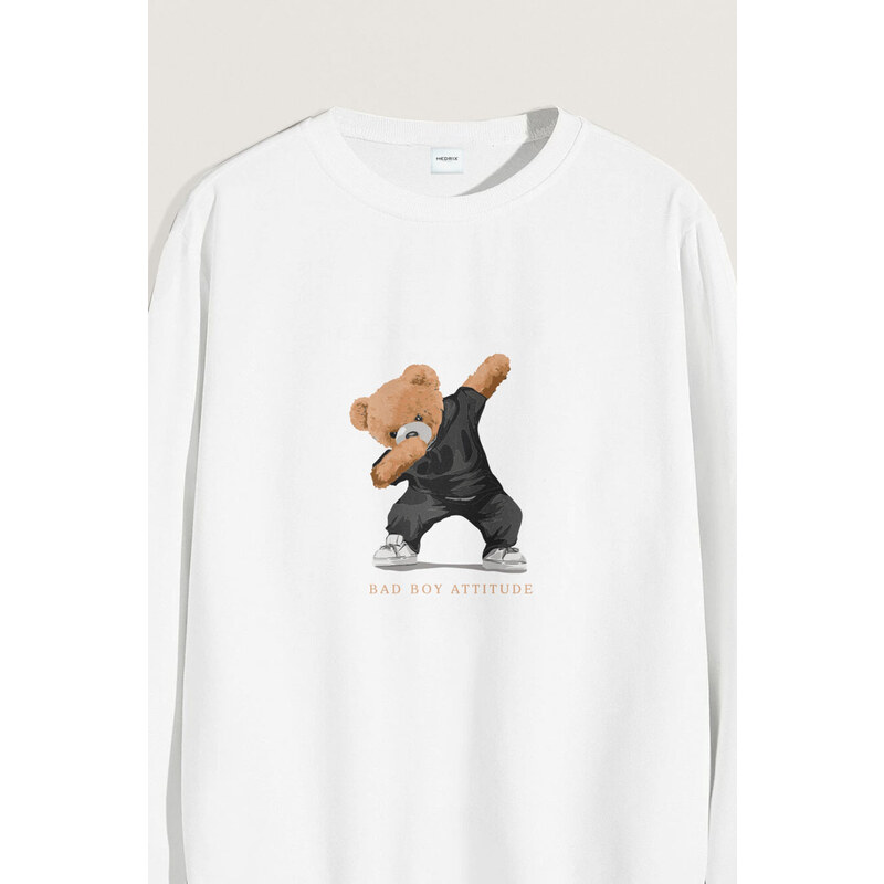 Mikina, Barva Bílá, s Potiskem Bad Boy Dubbing Teddy