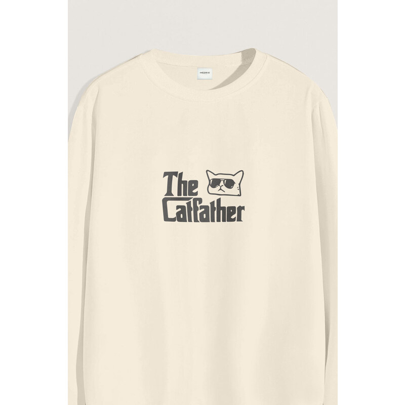 Mikina, Barva Ekru, s Potiskem The Catfather