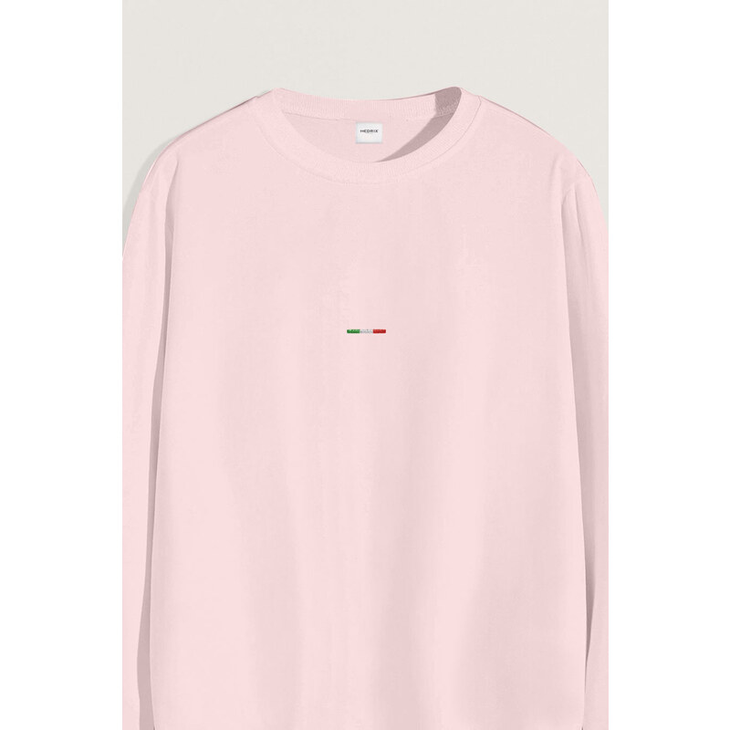 Mikina, Barva Růžová, s Potiskem Italian Horizontal Stripe
