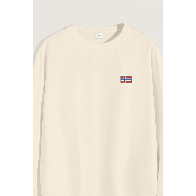 Mikina, Barva Ekru, s Potiskem Norwegian Flag Minimal