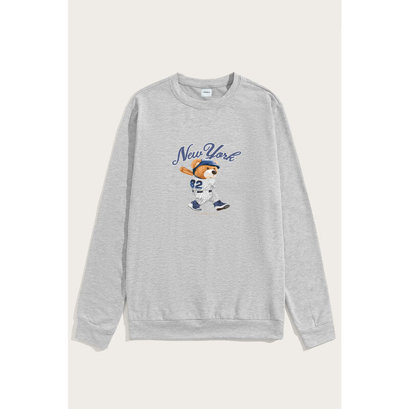 Mikina, Barva Šedá, s Potiskem Baseball Teddy