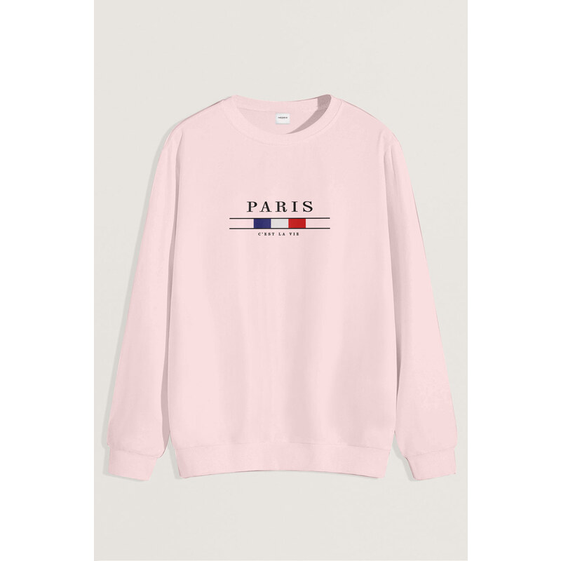 Mikina, Barva Růžová, s Potiskem Paris La Vie