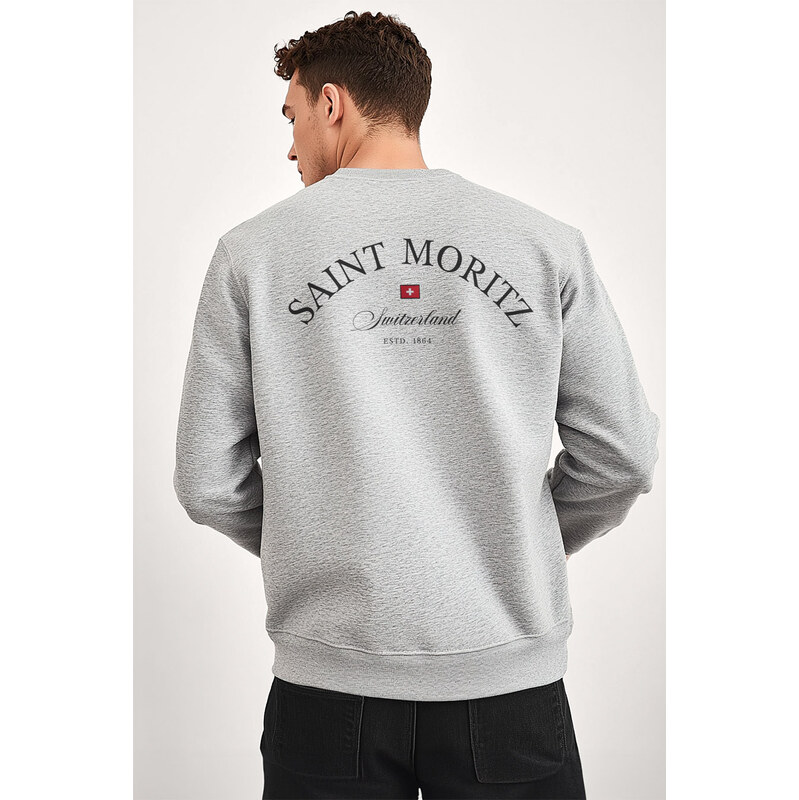 Mikina, Barva Šedá, s Potiskem Saint Moritz