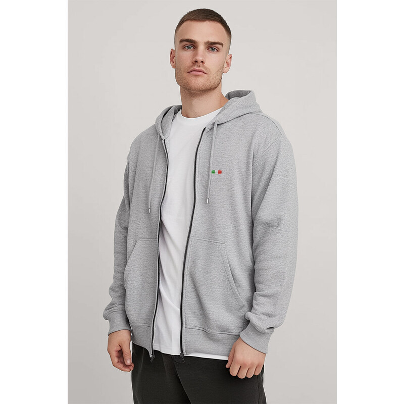 Mikina s Kapucí na Zip, Barva Šedá, s Potiskem Italian Stripe