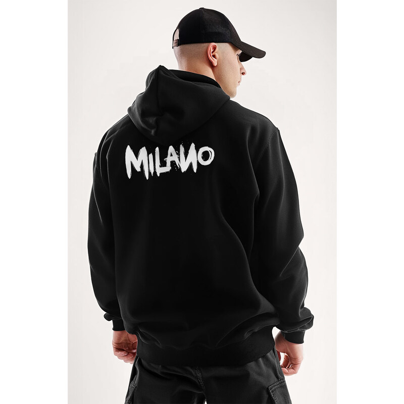 Mikina s Kapucí na Zip, Barva Černá, s Potiskem Milano