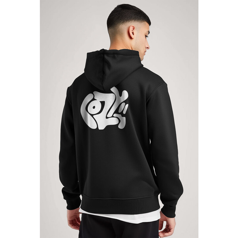 Mikina s Kapucí na Zip, Barva Černá, s Potiskem Cozy