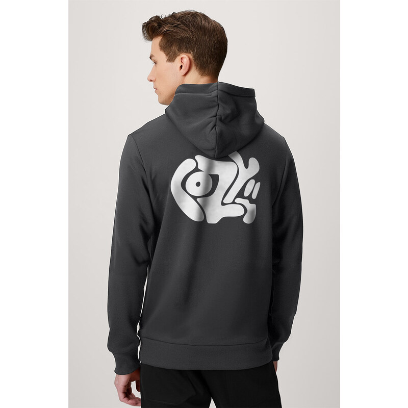 Mikina s Kapucí na Zip, Barva Železitě Šedá, s Potiskem Cozy