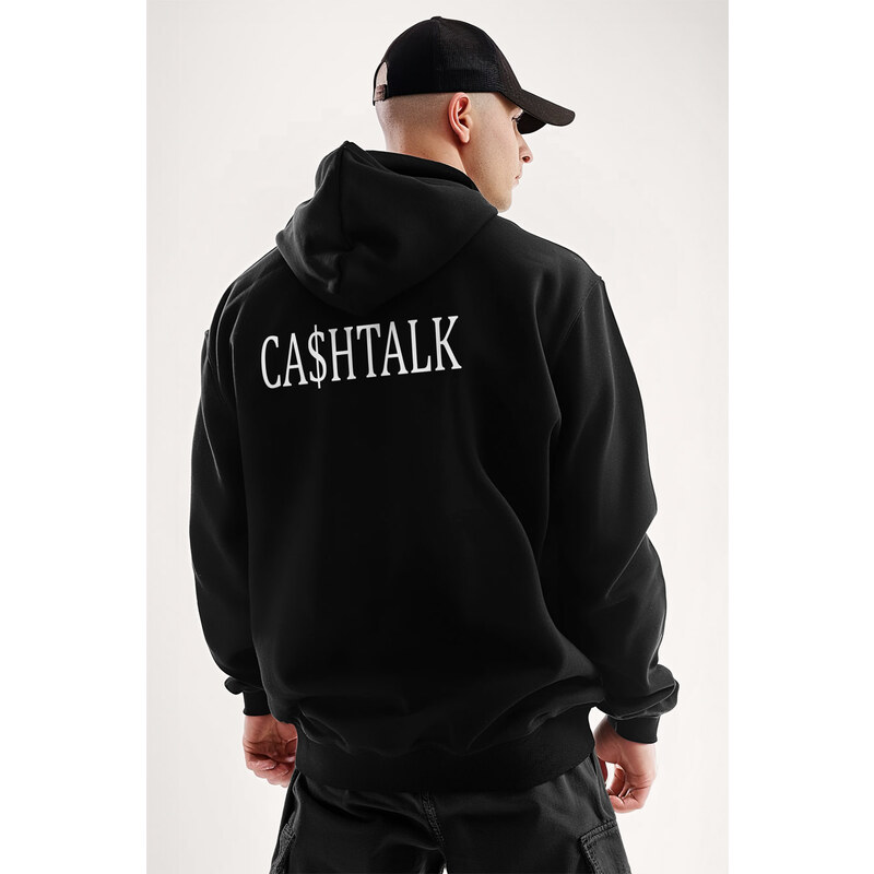 Mikina s Kapucí na Zip, Barva Černá, s Potiskem Cashtalk