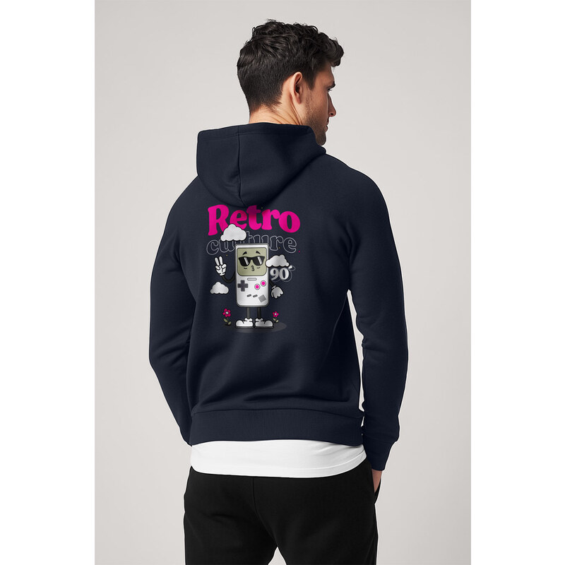Mikina s Kapucí na Zip, Barva Modrá, s Potiskem 90s Retro