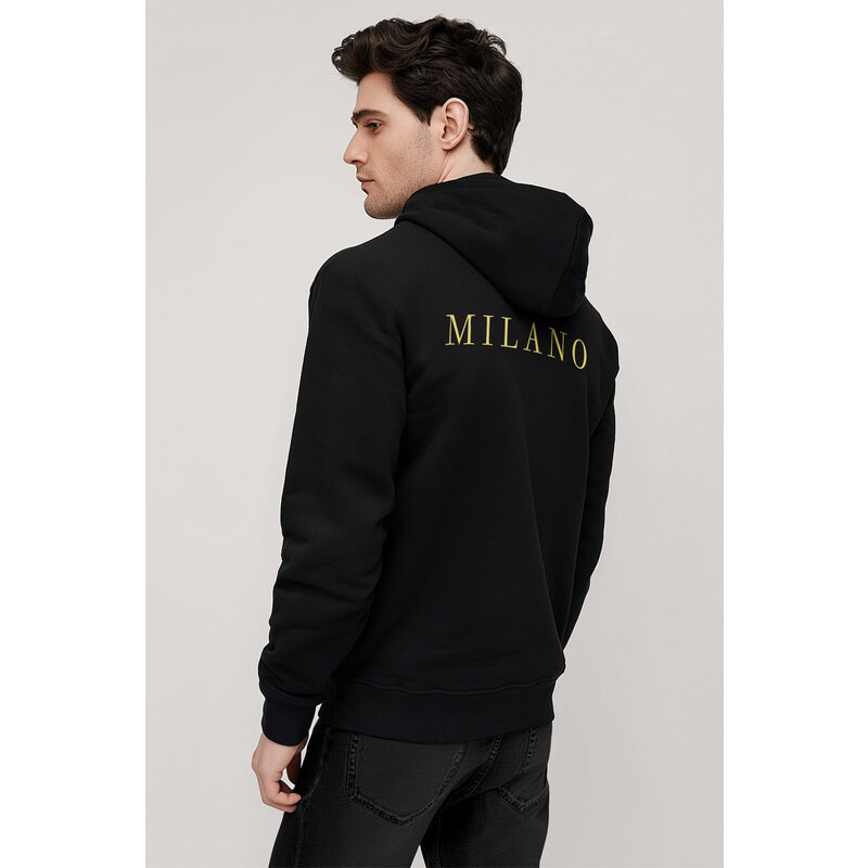 Mikina s Kapucí na Zip, Barva Černá, s Potiskem Milano Italy