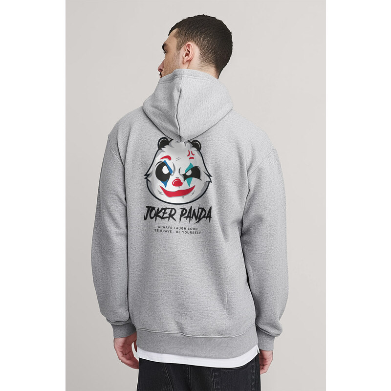 Mikina s Kapucí na Zip, Barva Šedá, s Potiskem Joker Panda