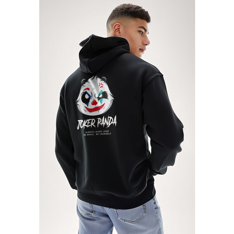Mikina s Kapucí na Zip, Barva Černá, s Potiskem Joker Panda