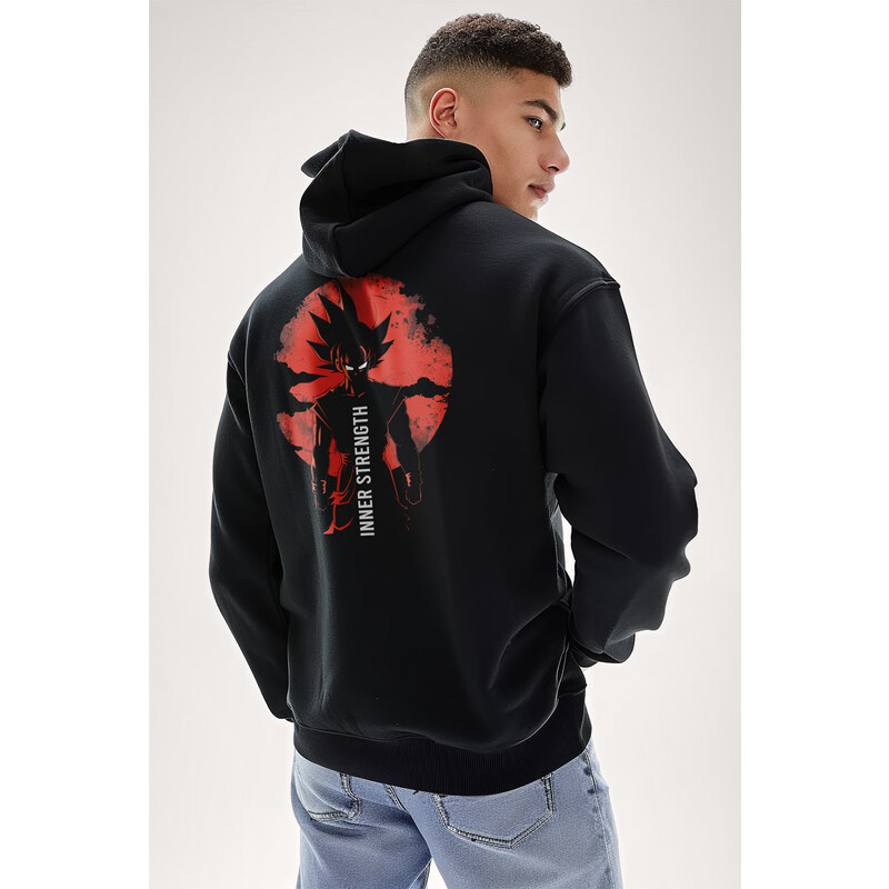 Mikina s Kapucí na Zip, Barva Černá, s Potiskem Saiyan Inner