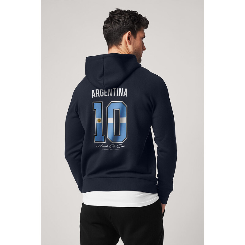 Mikina s Kapucí na Zip, Barva Modrá, s Potiskem Hand Of God 10