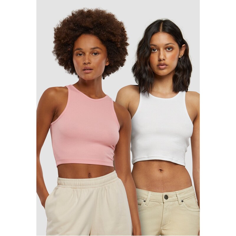 Urban Classics Dámský Cropped Rib Top - 2 Pack růžová+bílá