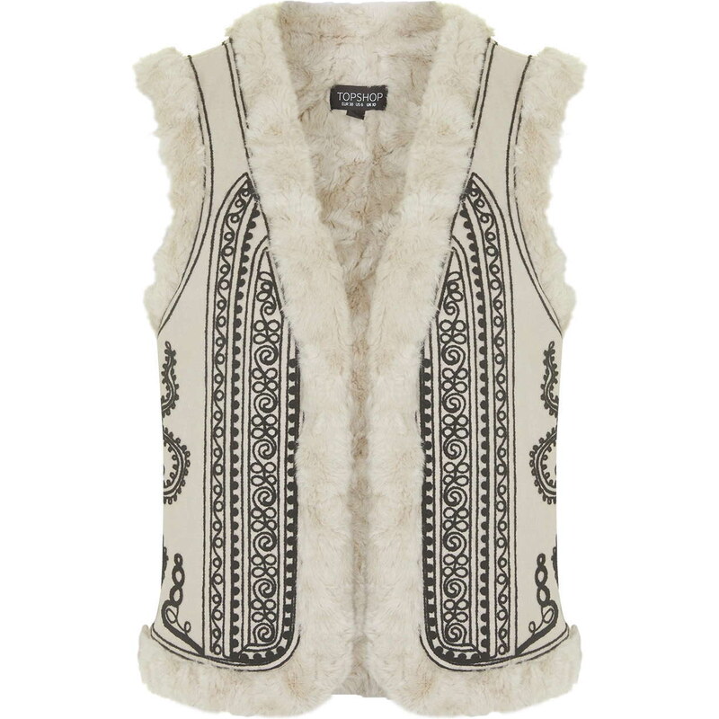 Topshop Faux Fur Embroidered Gilet
