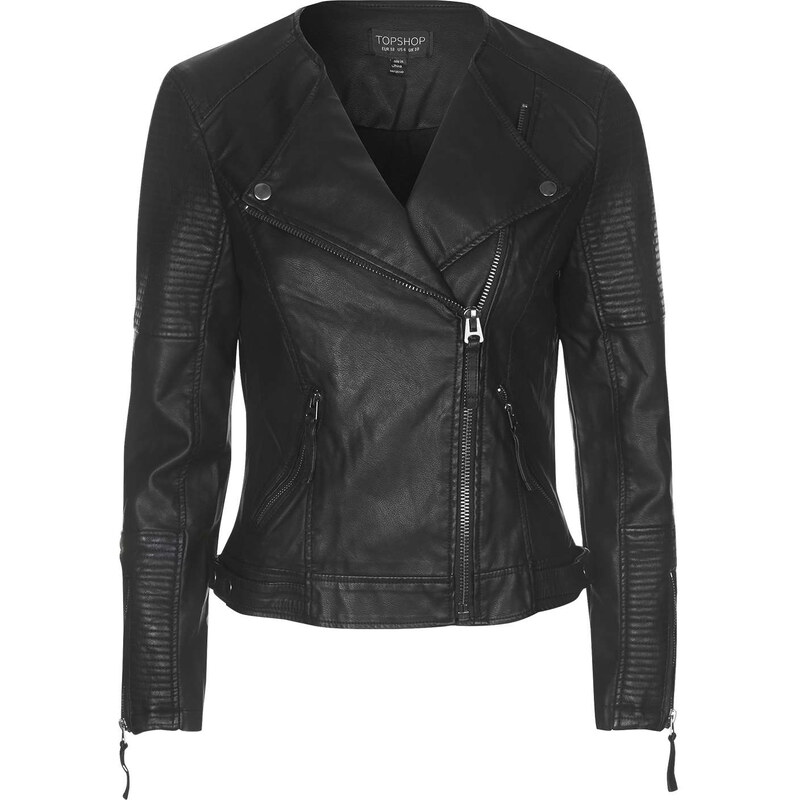 Topshop Faux Leather Quilted Detail Biker Jacket