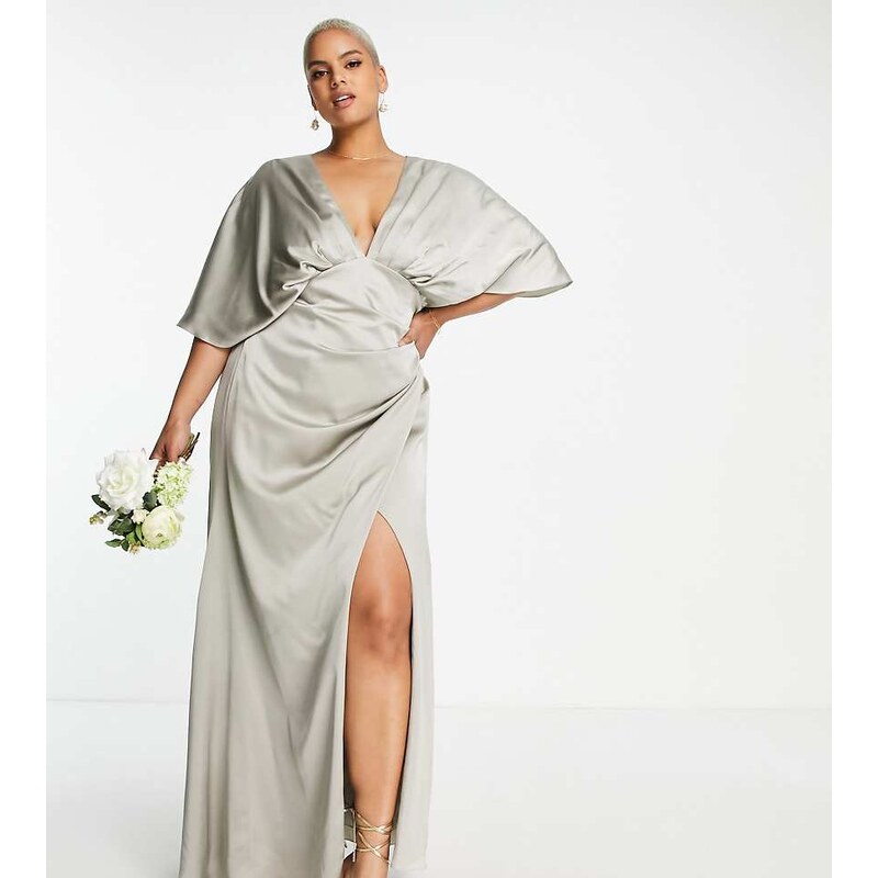 ASOS Curve ASOS DESIGN Bridesmaid Curve satin kimono sleeve maxi dress 100531149