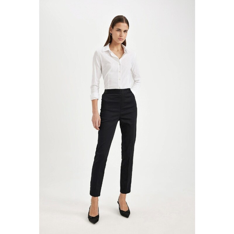 DEFACTO Cigarette Satin Pants Black Normal Waist Basic Straight
