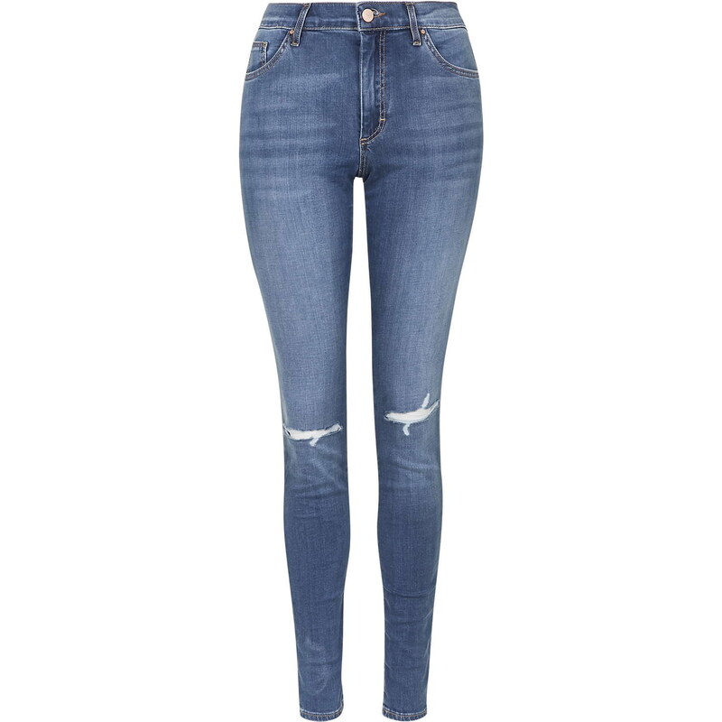Topshop MOTO Mid-Blue Ripped Leigh Jeans