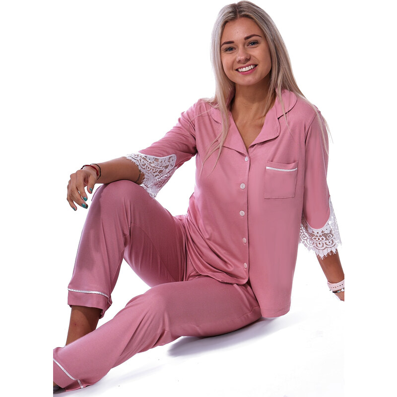 Naspani Starorůžové elegantní jemné pyžamo celopropínací s