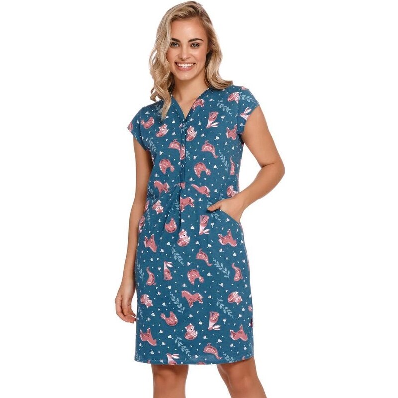 DN Nightwear Dámská noční košile Lesley modrá se zvířaty 100542109