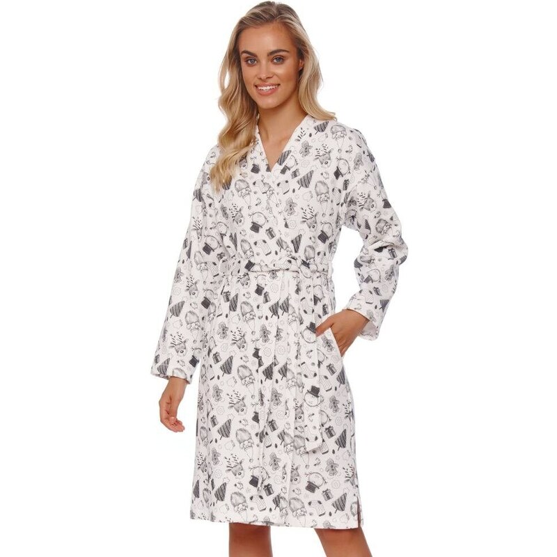 DN Nightwear Luxusní bavlněný župan Snowman bílý zateplený 100542309