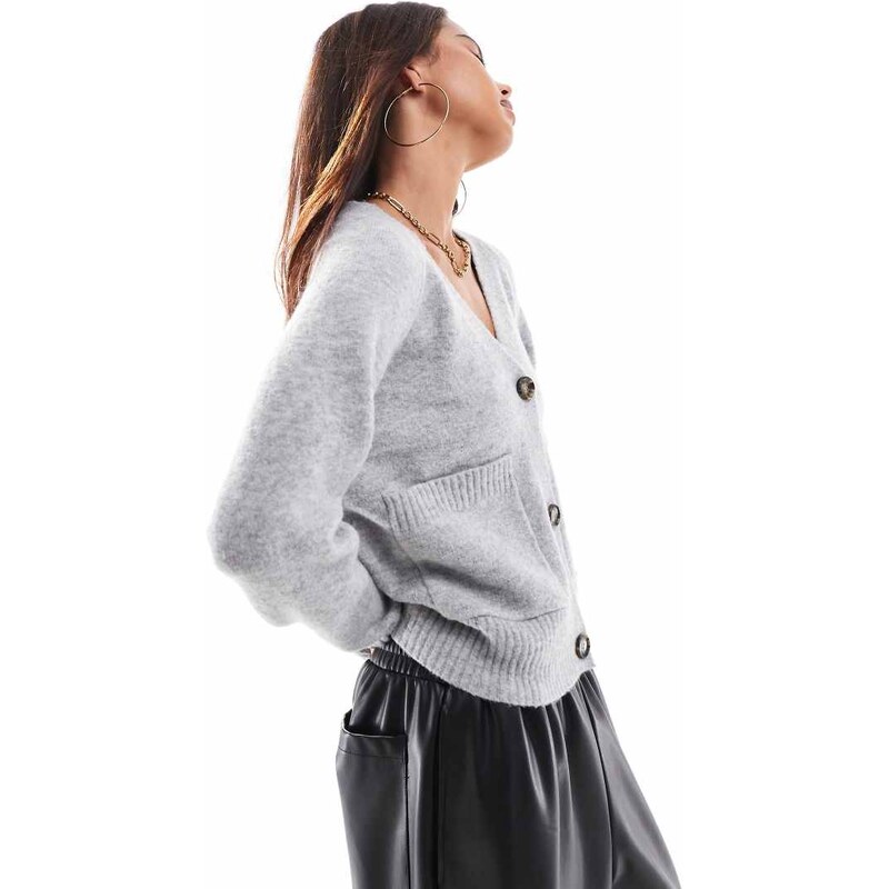 Vero Moda boxy knitted cardigan with pockets in light grey