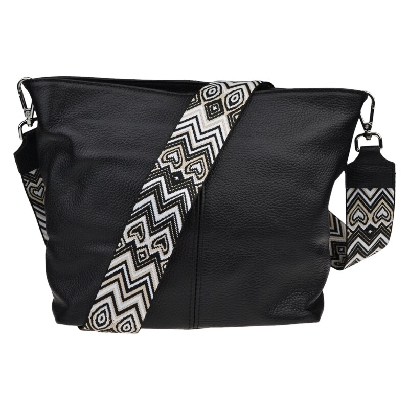 Černá kožená italská crossbody kabelka Prisca Nera s přídavným