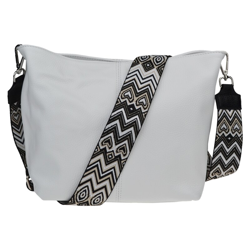 Bílá kožená italská crossbody kabelka Prisca Bianca s přídavným