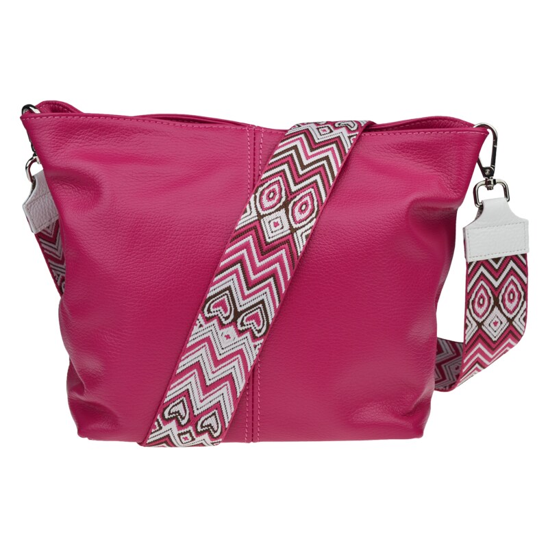 Růžová kožená italská crossbody kabelka Batilda Fuxia s