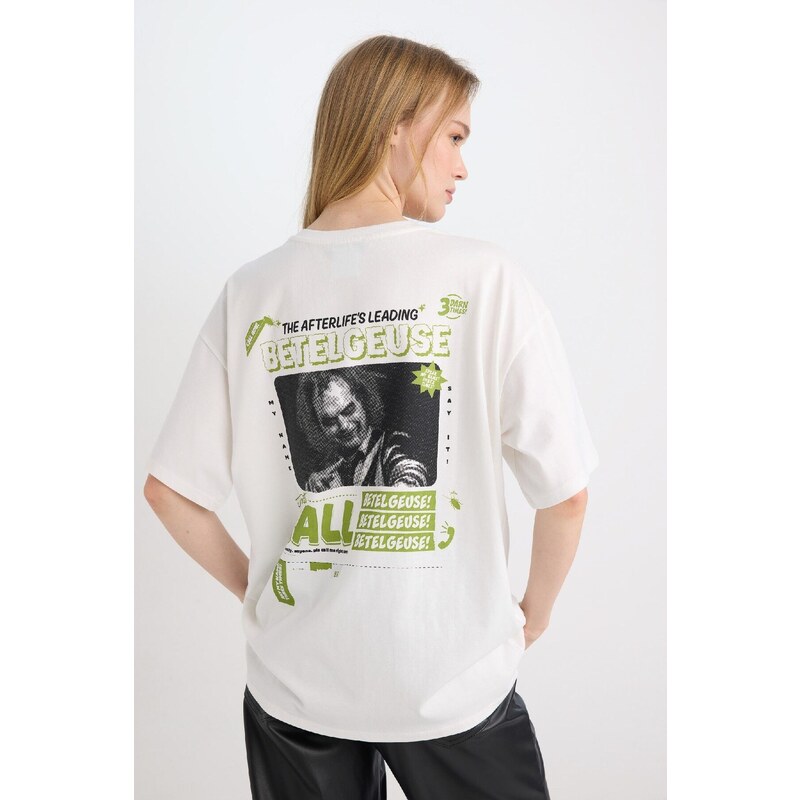 DEFACTO Cool Beetlejuice Oversize Wide Pattern Crew Neck Printed