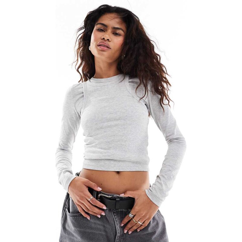 COLLUSION double layer long sleeve top in grey marl
