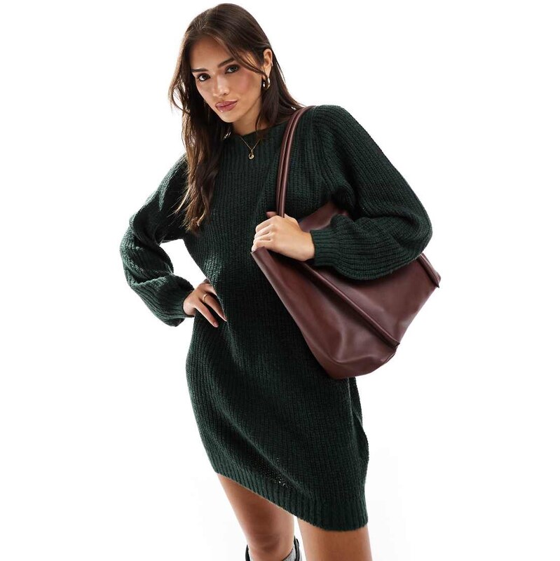 JDY boat neck knitted mini jumper dress in green 101854659