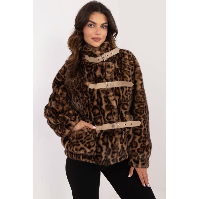 MladaModa Kožešinková bunda se zvířecím vzorem model 11026 barva camel 108807997