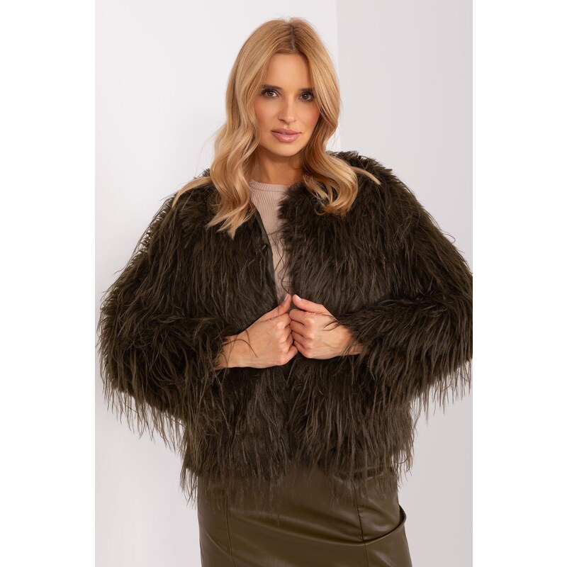 MladaModa Kožešinková bunda s podšívkou model 35996 barva khaki 108808029