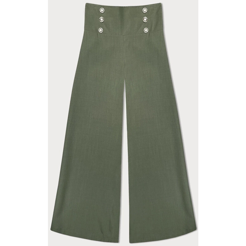 MADE IN ITALY Elegantní široké dámské kalhoty khaki (33575) 100597189