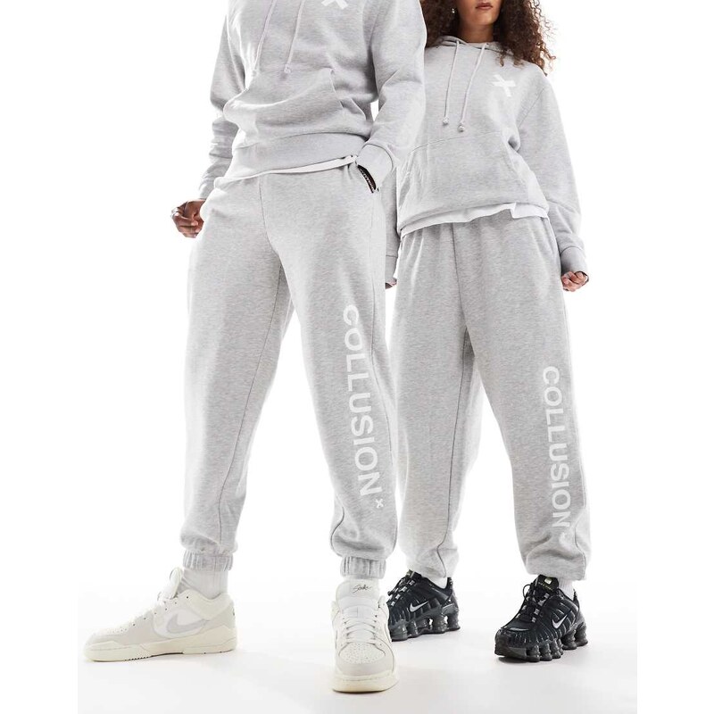 COLLUSION Unisex logo joggers co-ord in grey marl