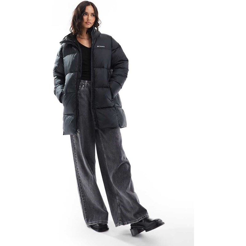 Columbia Puffect II puffer mid hooded jacket in black 100627628
