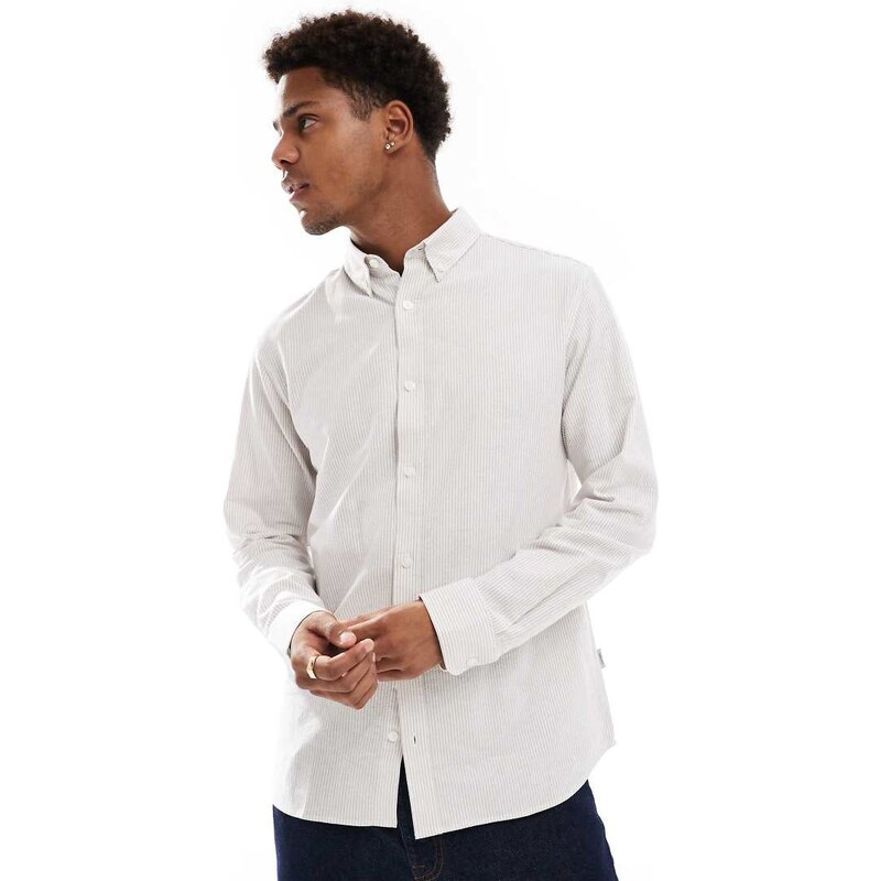 JJ Rebel oxford shirt in beige stripe-Neutral