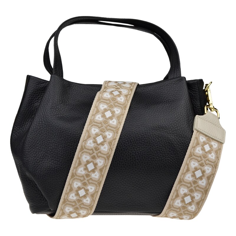 Černá kožená italská crossbody kabelka Tea Nera s přídavným