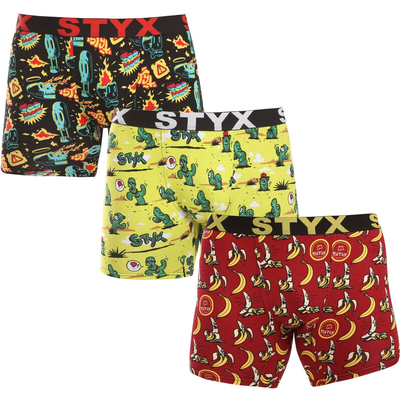3PACK pánské boxerky Styx long art sportovní guma vícebarevné