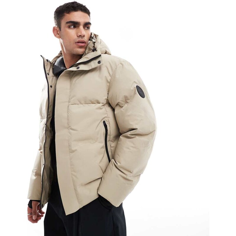 Jack & Jones Premium oversized shell puffer jacket in beige