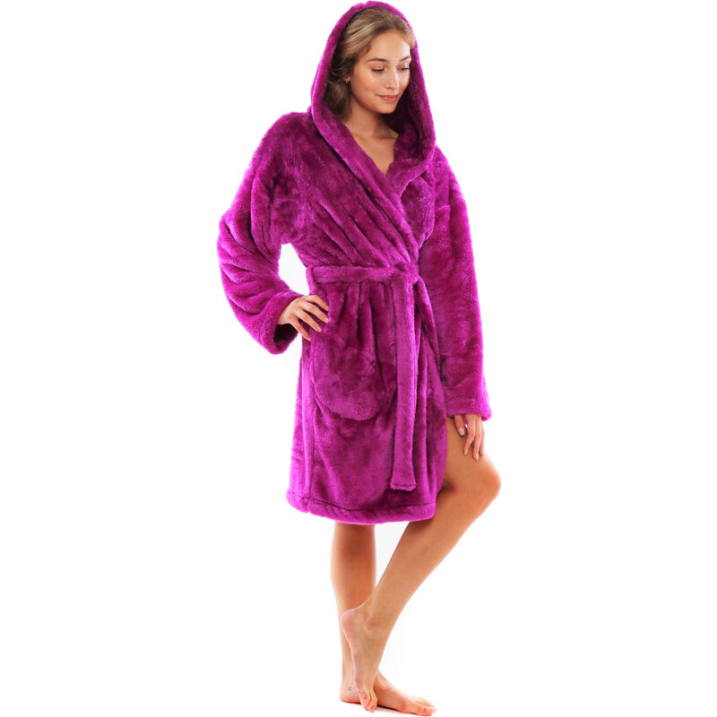 Dámský župan Lilly extra s kapucí 3/4 3320 one size fuchsiová -